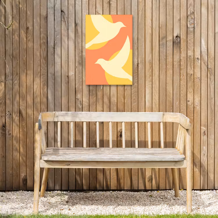 Vogels - Cirkels - Geel Tuinposter op houten frame 2 cm dik klein -sfeer4