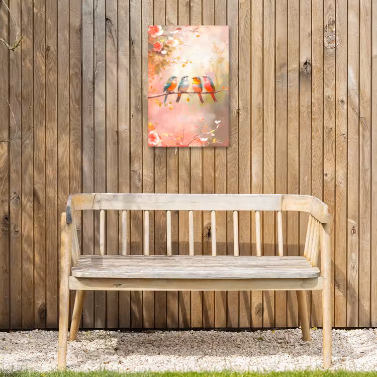 Vogels - Kleurrijk - Tak Tuinposter op houten frame 2 cm dik klein -sfeer4