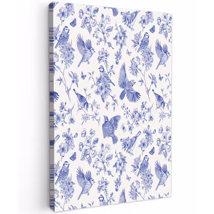 Birds - Flowers - Blue Tuinposter op houten frame 2 cm dik klein 841 -3d