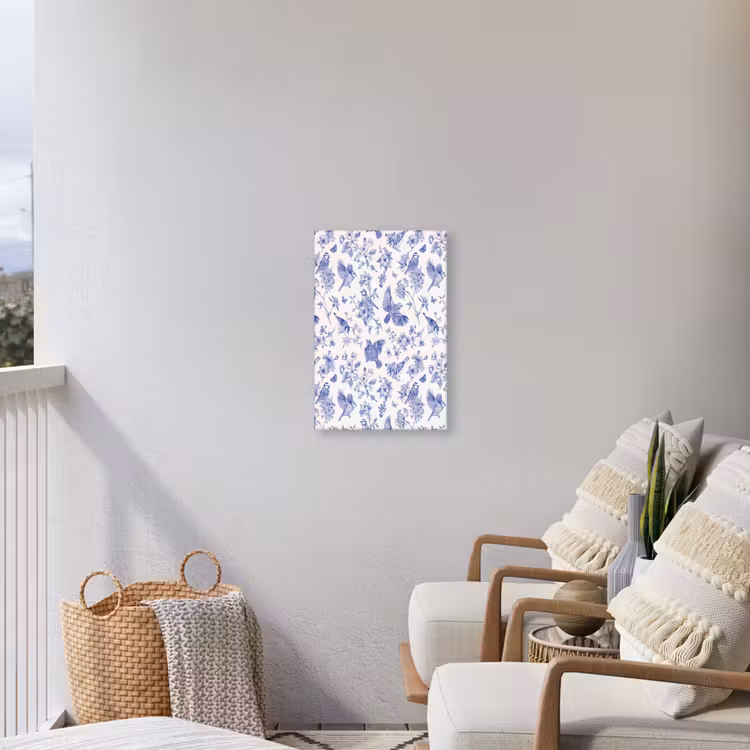 Birds - Flowers - Blue Tuinposter op houten frame 2 cm dik klein 841 -sfeer1