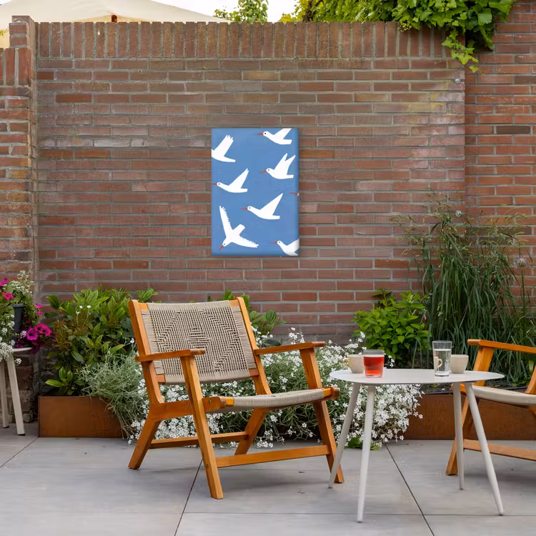 Vogels - Wit - Patroon Tuinposter op houten frame 2 cm dik klein -sfeer3