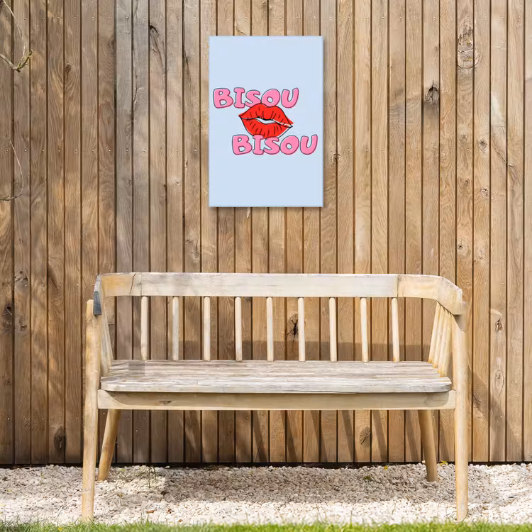 Bisou - Blauw - Roze - Lippen Tuinposter op houten frame 2 cm dik klein -sfeer4
