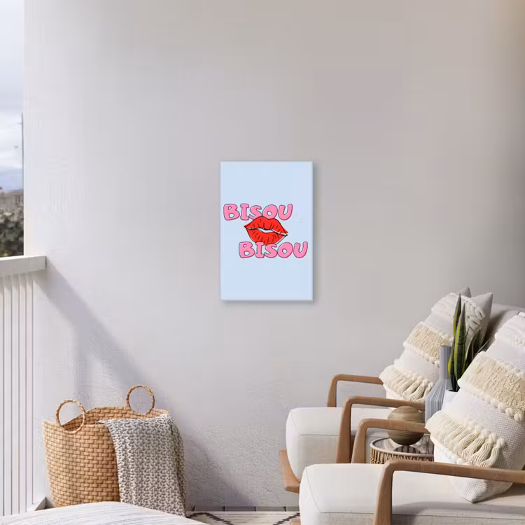 Bisou - Blauw - Roze - Lippen Tuinposter op houten frame 2 cm dik klein -sfeer1