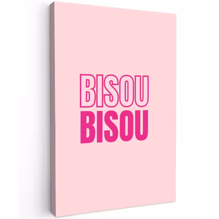 Bisou - Roze - Minimalistisch Tuinposter op houten frame 2 cm dik klein -3d