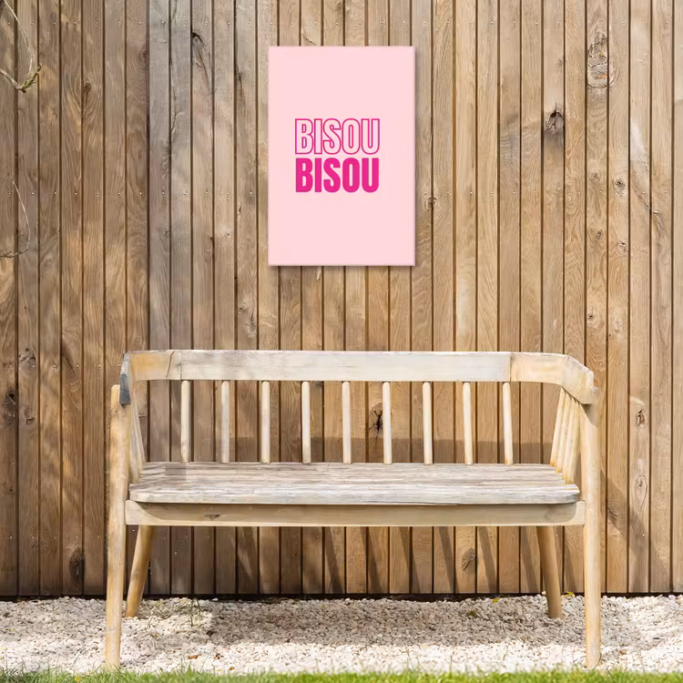 Bisou - Roze - Minimalistisch Tuinposter op houten frame 2 cm dik klein -sfeer4