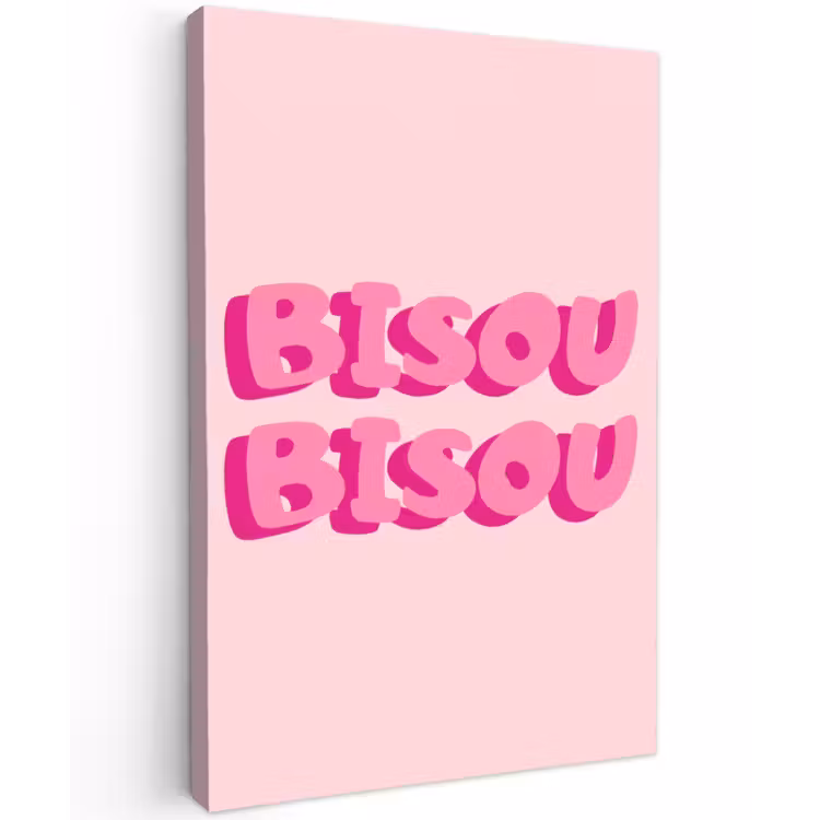 Bisou - Roze - Dikke letters Tuinposter op houten frame 2 cm dik klein -3d