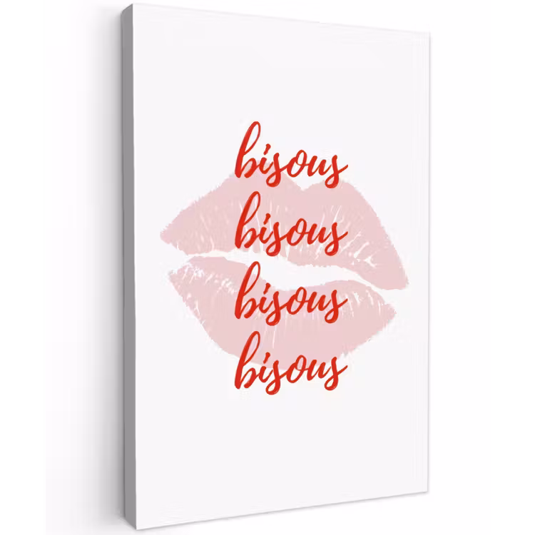 Bisous - Lip - Wit - Rood Tuinposter op houten frame 2 cm dik klein -3d