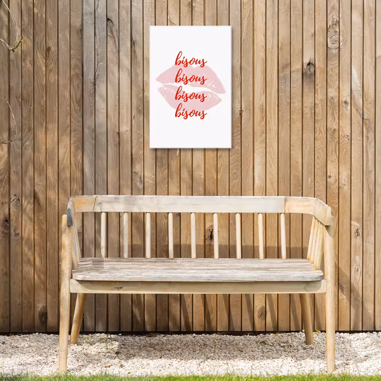 Bisous - Lip - Wit - Rood Tuinposter op houten frame 2 cm dik klein -sfeer4