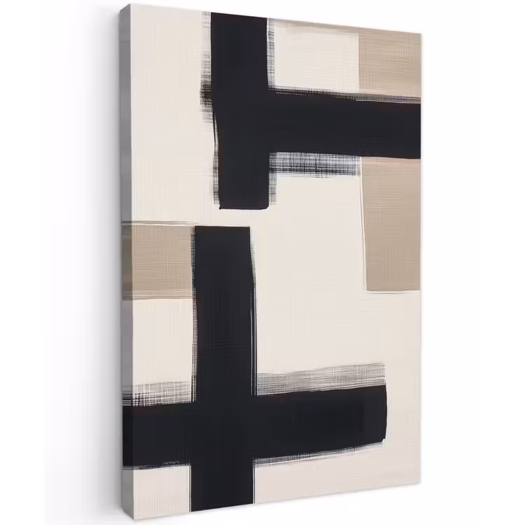 Zwart - Abstract - Japandi Tuinposter op houten frame 2 cm dik klein -3d