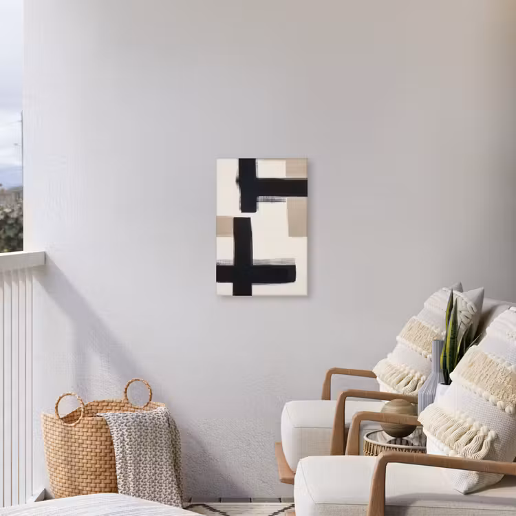 Zwart - Abstract - Japandi Tuinposter op houten frame 2 cm dik klein -sfeer1