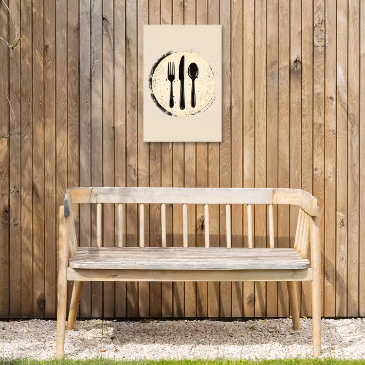 Zwart - Bestek - Rondje Tuinposter op houten frame 2 cm dik klein -sfeer4
