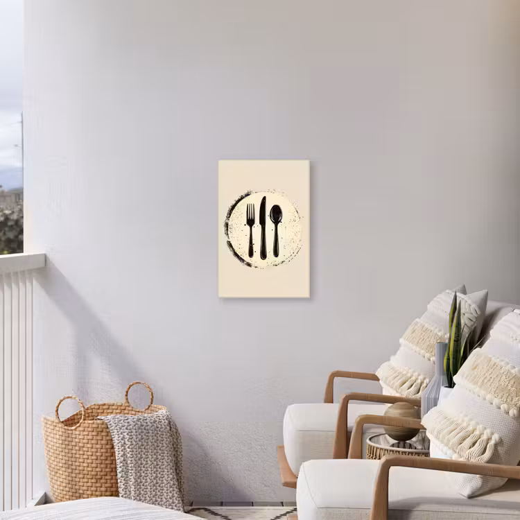 Zwart - Bestek - Rondje Tuinposter op houten frame 2 cm dik klein -sfeer1