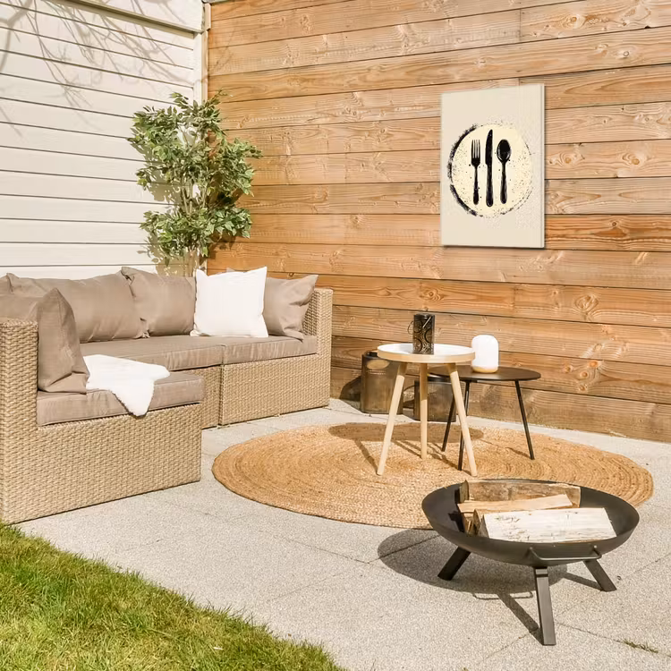 Zwart - Bestek - Rondje Tuinposter op houten frame 2 cm dik klein -sfeer2