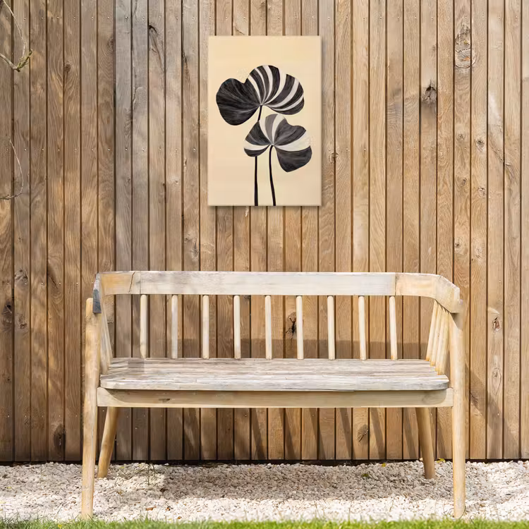 Zwart - Bladeren - Strepen - Minimalistisch Tuinposter op houten frame 2 cm dik klein -sfeer4