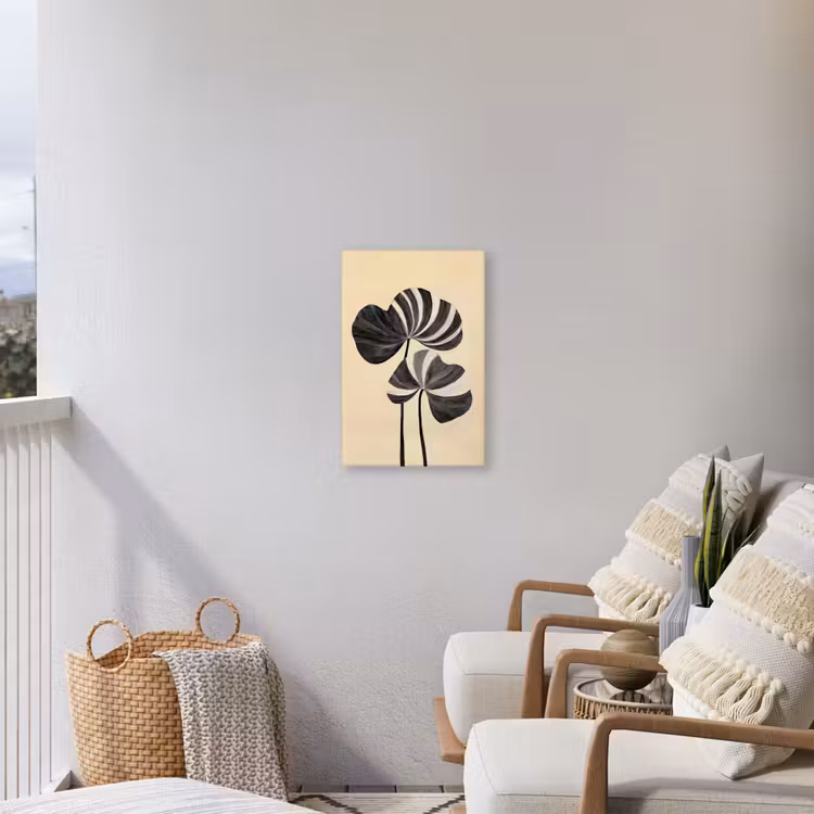 Zwart - Bladeren - Strepen - Minimalistisch Tuinposter op houten frame 2 cm dik klein -sfeer1