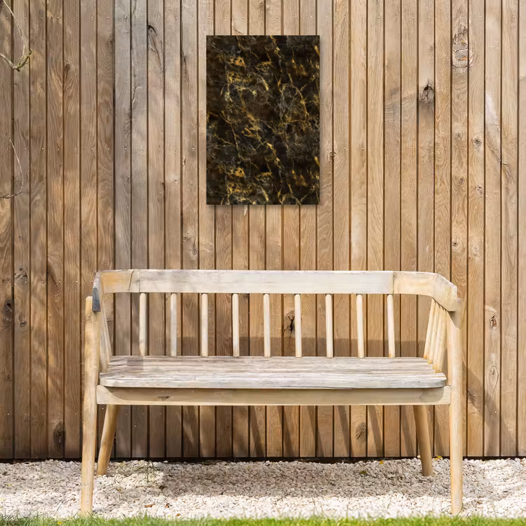 Zwart - Marmer - Goud Tuinposter op houten frame 2 cm dik klein 841 -sfeer4