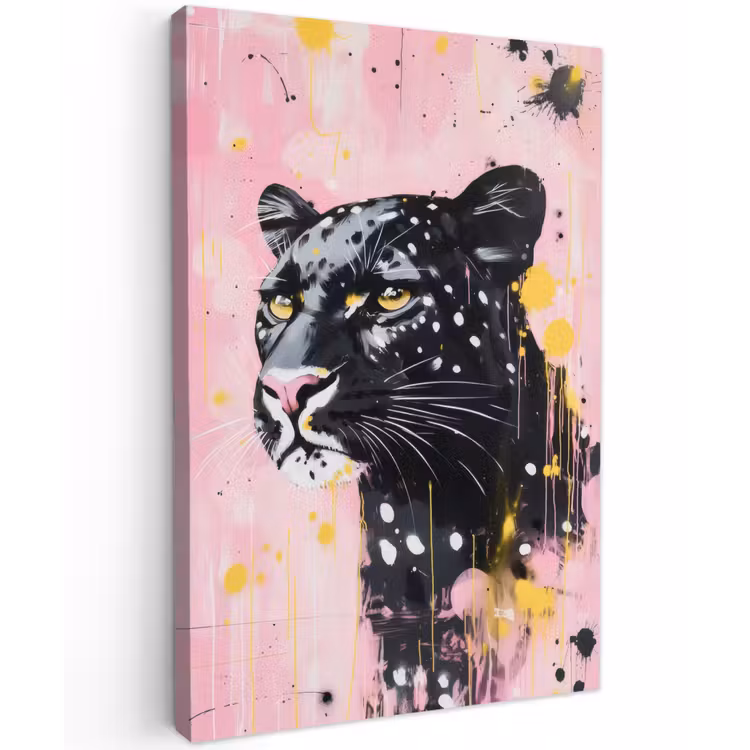 Zwart - Panter - Roze - Abstract Tuinposter op houten frame 2 cm dik klein -3d