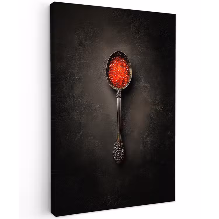 Zwart - Lepel - Caviar Tuinposter op houten frame 2 cm dik klein -3d