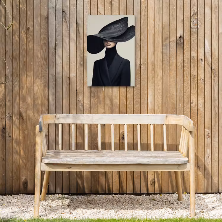 Zwart - Vrouw - Hoed Tuinposter op houten frame 2 cm dik klein -sfeer4