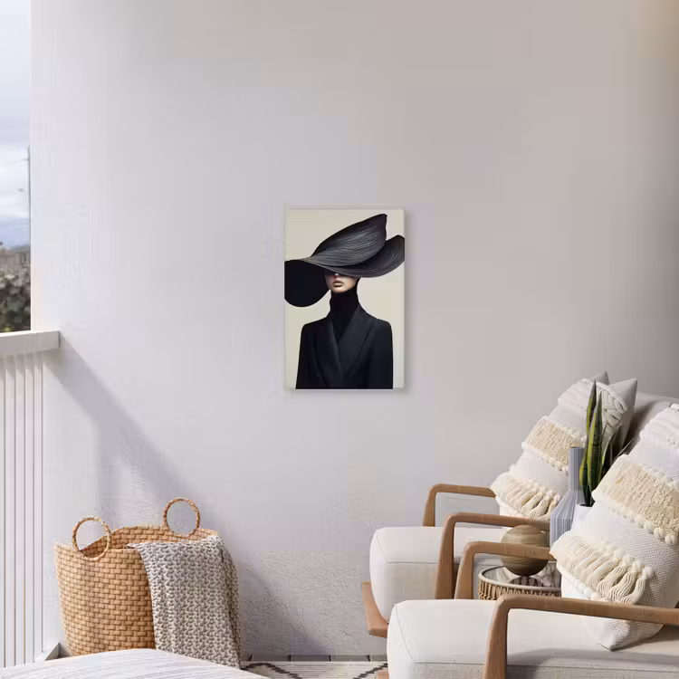Zwart - Vrouw - Hoed Tuinposter op houten frame 2 cm dik klein -sfeer1