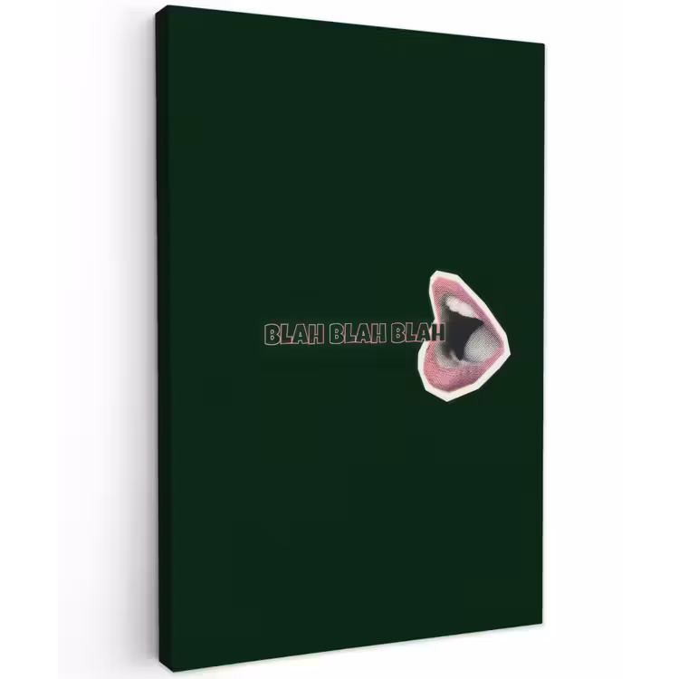 BLAH BLAH BLAH - Mond - Groen Tuinposter op houten frame 2 cm dik klein -3d