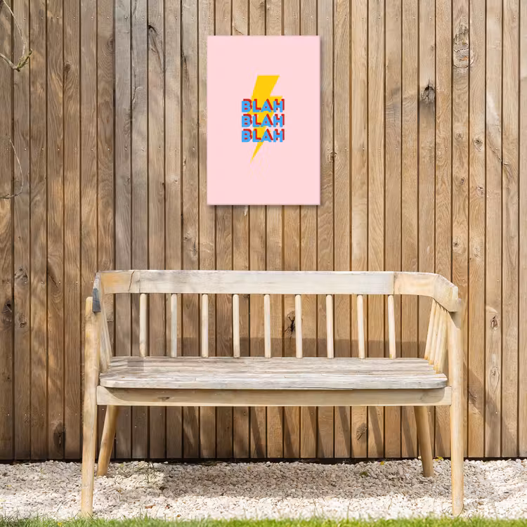 Blah - Bliksem - Roze Tuinposter op houten frame 2 cm dik klein -sfeer4