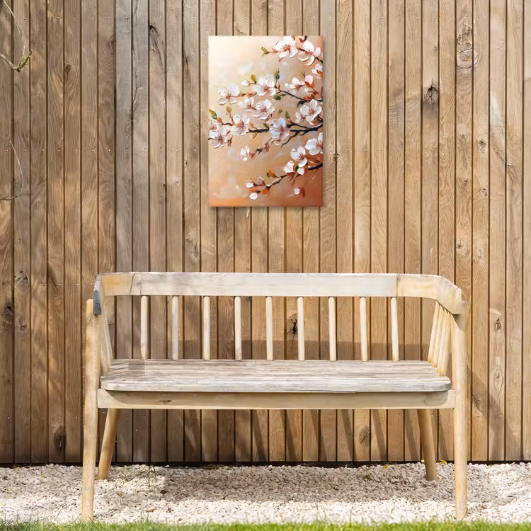 Bloesemtakken - Schilderachtig - Roze Tuinposter op houten frame 2 cm dik klein -sfeer4