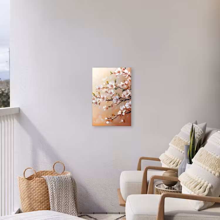 Bloesemtakken - Schilderachtig - Roze Tuinposter op houten frame 2 cm dik klein -sfeer1