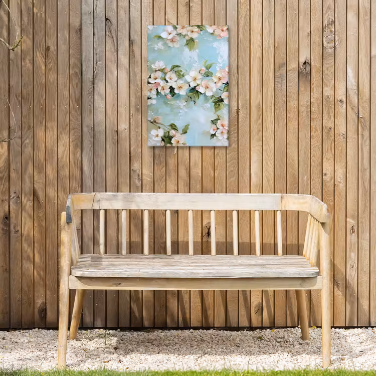 Bloesem - Bladeren - Lichtblauw Tuinposter op houten frame 2 cm dik klein -sfeer4