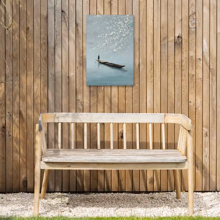 Bloesems - Minimalistisch - Wateroppervlak - Boot Tuinposter op houten frame 2 cm dik klein -sfeer4