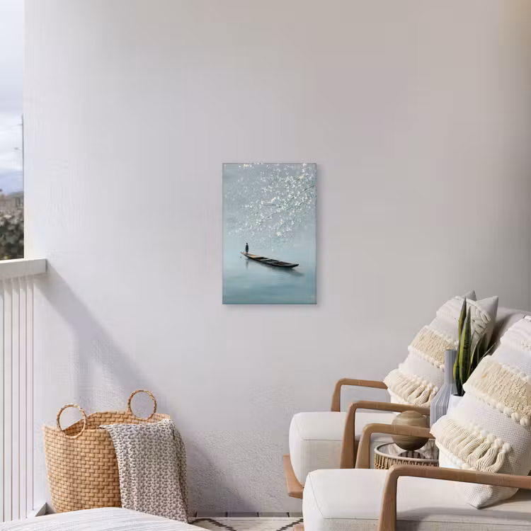 Bloesems - Minimalistisch - Wateroppervlak - Boot Tuinposter op houten frame 2 cm dik klein -sfeer1