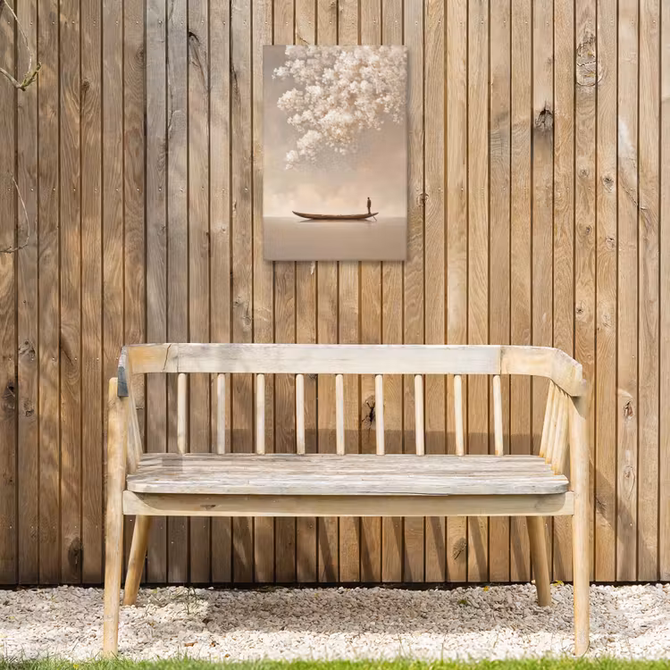 Bloesems - Wit - Boot - Minimalistisch Tuinposter op houten frame 2 cm dik klein -sfeer4