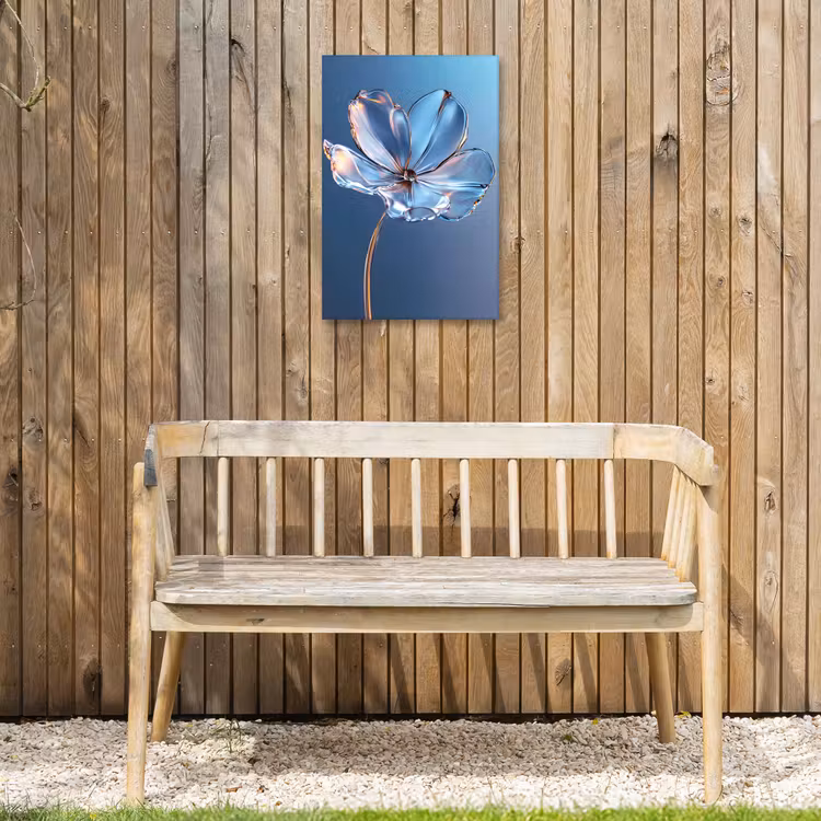 Blauw - Bloem - Glazen - Sierlijk Tuinposter op houten frame 2 cm dik klein -sfeer4