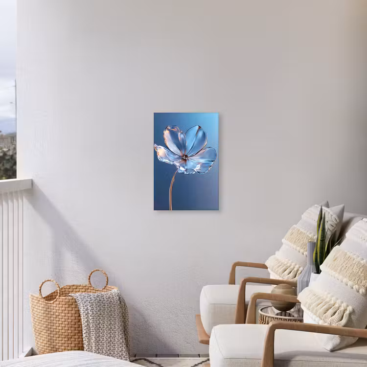 Blauw - Bloem - Glazen - Sierlijk Tuinposter op houten frame 2 cm dik klein -sfeer1