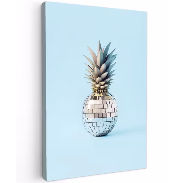 Blauw - Ananas - Disco - Discobal Tuinposter op houten frame 2 cm dik klein -3d