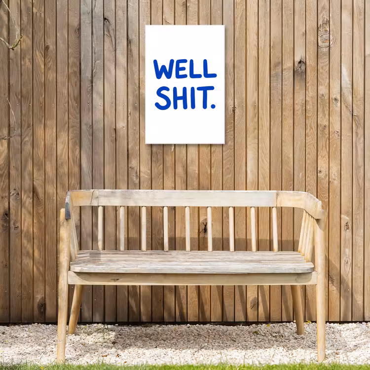 Blauw - Quote - Wit Tuinposter op houten frame 2 cm dik klein -sfeer4