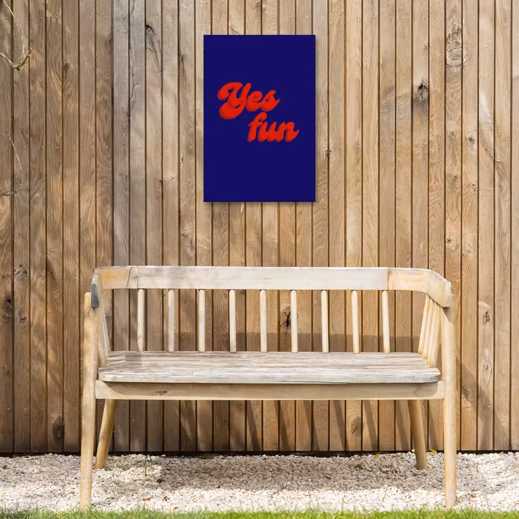 Blauw - Rood - Yes fun - 3D Tuinposter op houten frame 2 cm dik klein -sfeer4