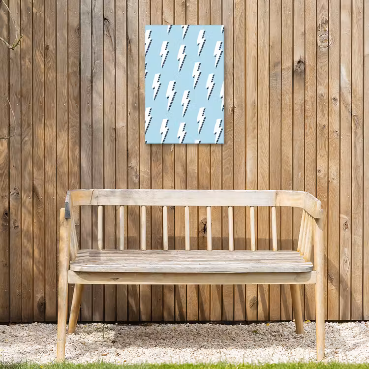 Blauw - Wit - Patroon - Bliksem Tuinposter op houten frame 2 cm dik klein 841 -sfeer4