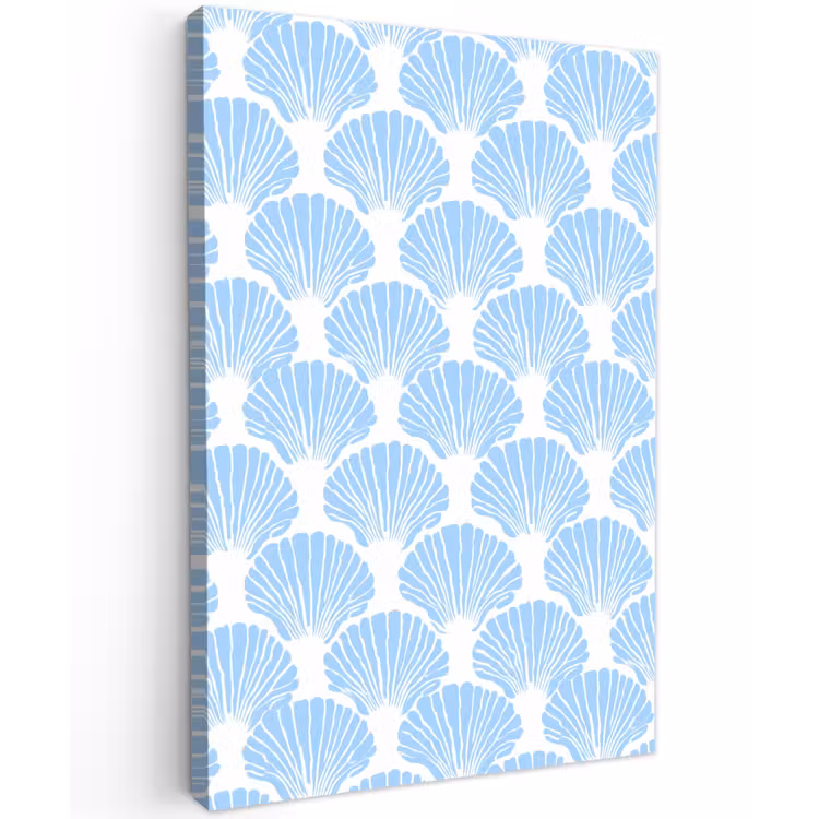Blauw - Wit - Schelpen - Grafisch - Structuur Tuinposter op houten frame 2 cm dik klein 841 -3d