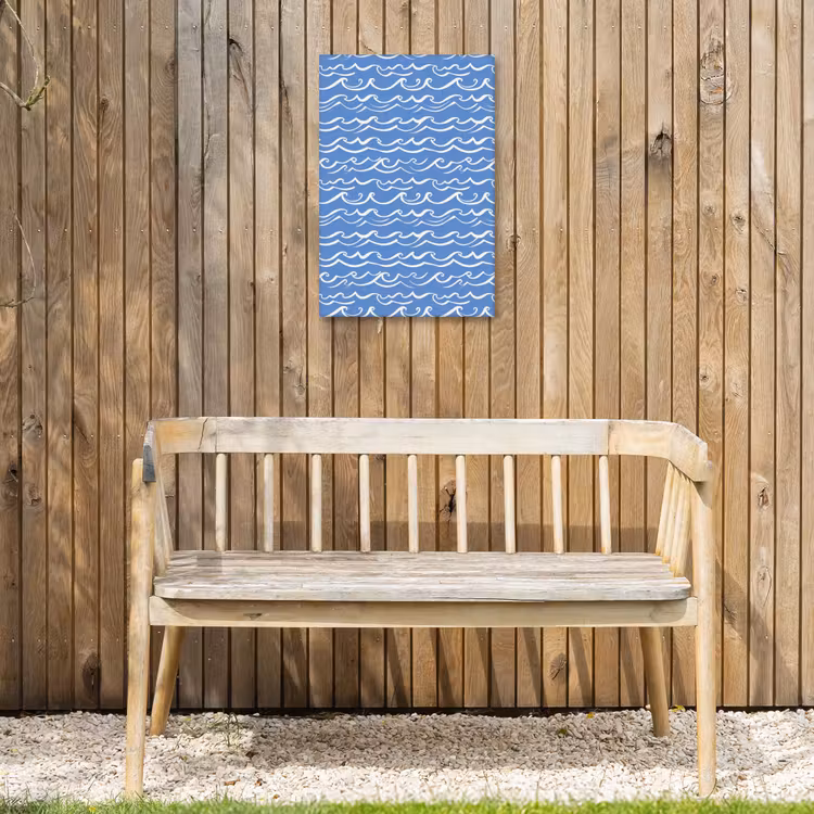 Blauw - Wit - Simpel - Getekend - Golven Tuinposter op houten frame 2 cm dik klein 841 -sfeer4