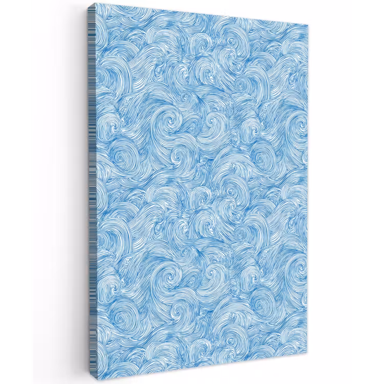 Blauw - Wit - Spiraal - Golven - Lijnen Tuinposter op houten frame 2 cm dik klein 841 -3d