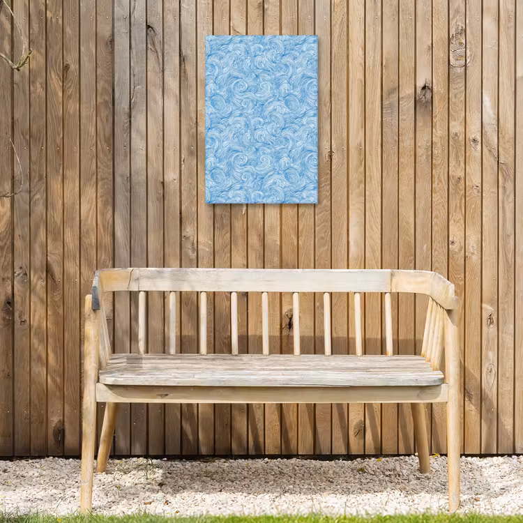 Blauw - Wit - Spiraal - Golven - Lijnen Tuinposter op houten frame 2 cm dik klein 841 -sfeer4