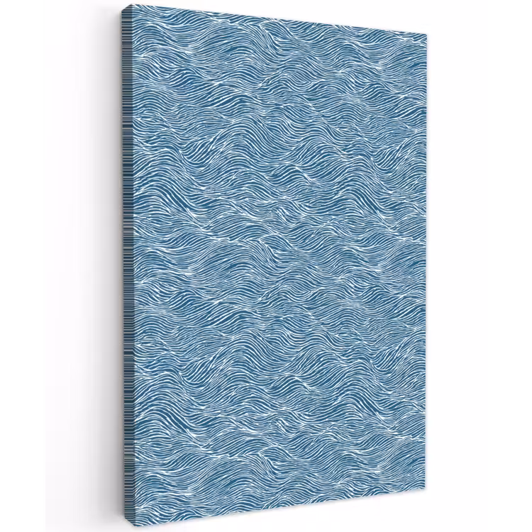 Blauw - Wit - Golven - Getekend - Textuur Tuinposter op houten frame 2 cm dik klein 841 -3d