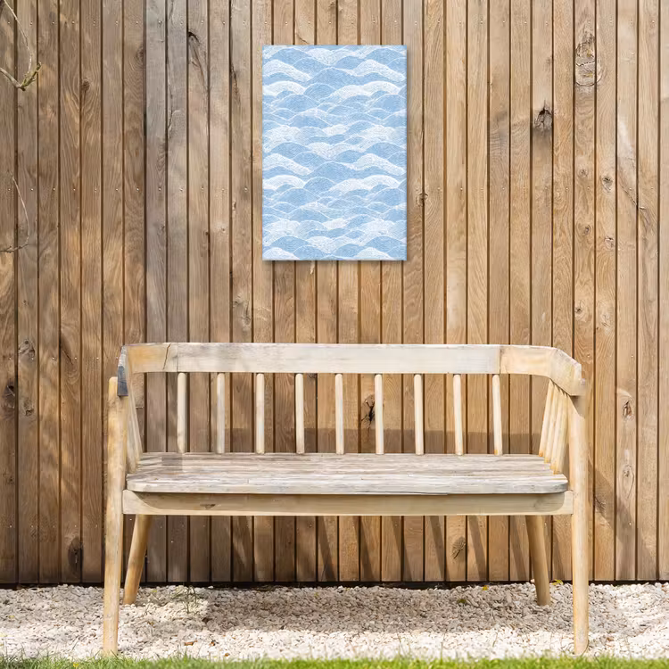 Blauw - Wit - Golven - Getekend Tuinposter op houten frame 2 cm dik klein 841 -sfeer4