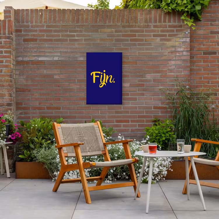 Blauw - Geel - Fijn Tuinposter op houten frame 2 cm dik klein -sfeer3