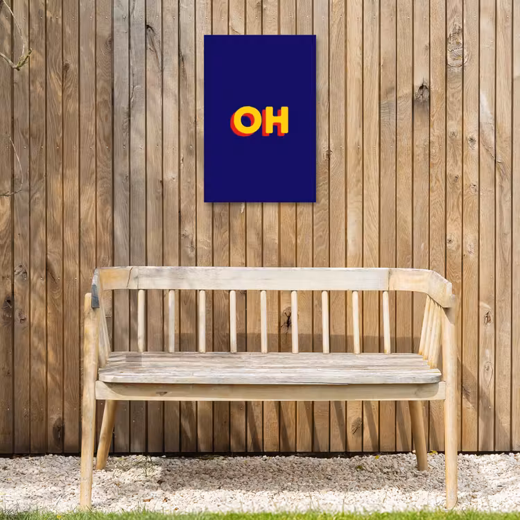 Blauw - Geel - OH - Schaduw Tuinposter op houten frame 2 cm dik klein -sfeer4