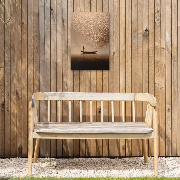Bootje - Blaadjes - Goud - Water Tuinposter op houten frame 2 cm dik klein -sfeer4