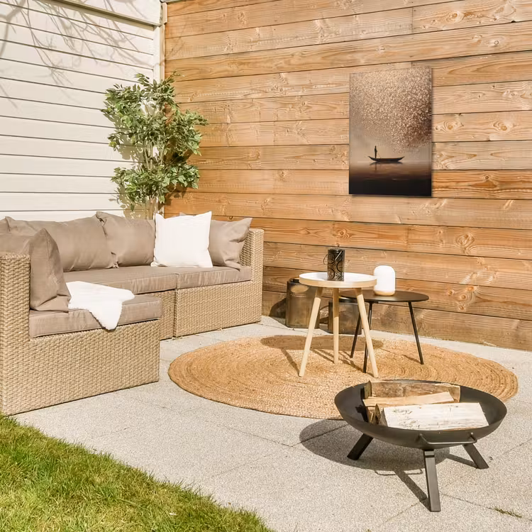 Bootje - Blaadjes - Goud - Water Tuinposter op houten frame 2 cm dik klein -sfeer2