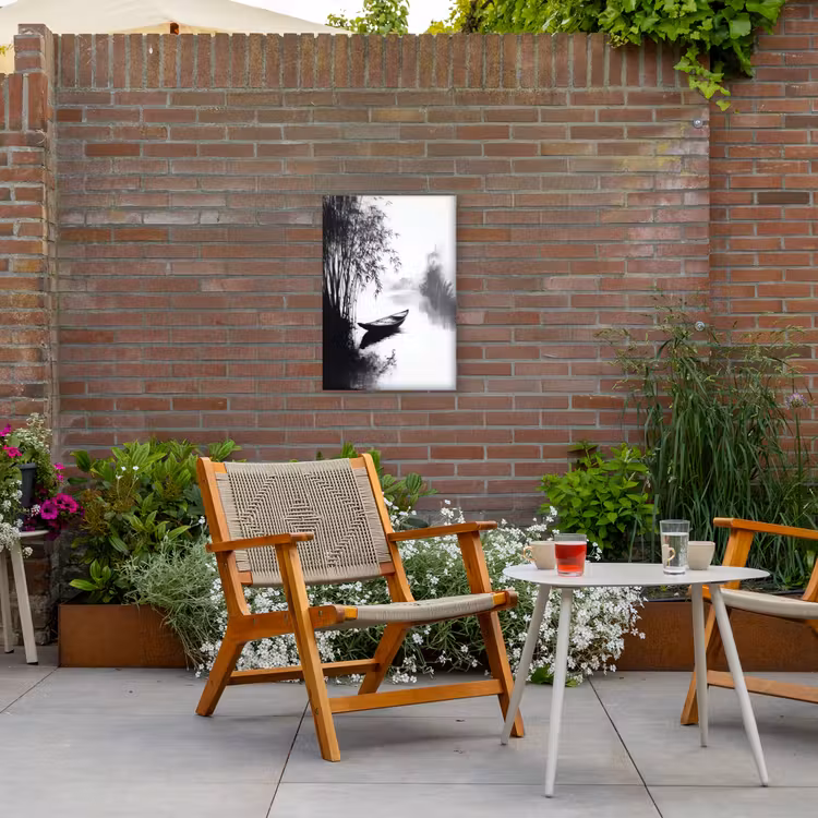 Boot - Rivier - Bamboe - Wit Tuinposter op houten frame 2 cm dik klein -sfeer3