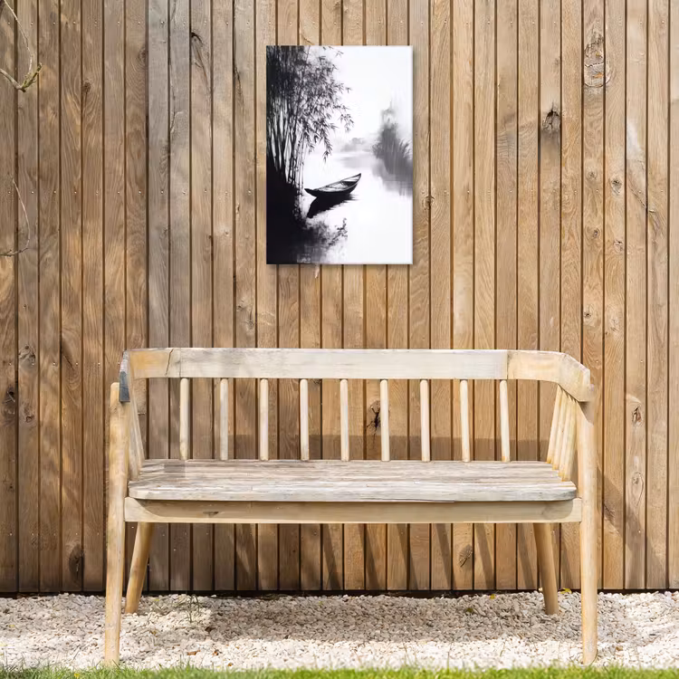 Boot - Rivier - Bamboe - Wit Tuinposter op houten frame 2 cm dik klein -sfeer4